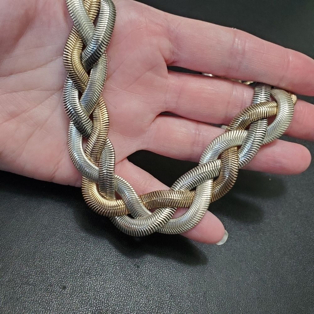 Silver and gold tone braided necklace 17-20"